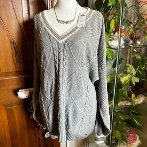 NWT Hollister Grey Cable Knit V Neck Sweater Women's Large Oversized